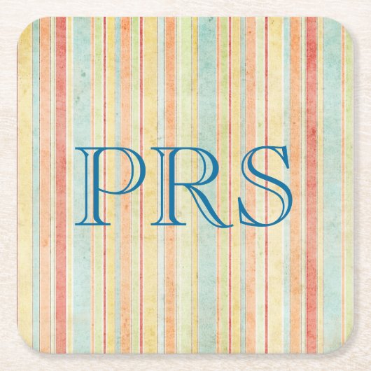 さびれたストライプのモノグラム スクエアペーパーコースター (正面)