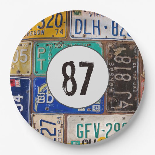 さびれたナンバープレート 87歳の誕生日 ペーパープレート (正面)