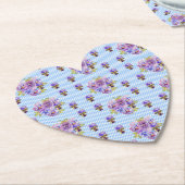 さびれたパンジーの花の青いギンガム飲み物コースター ペーパーコースター (アングル)