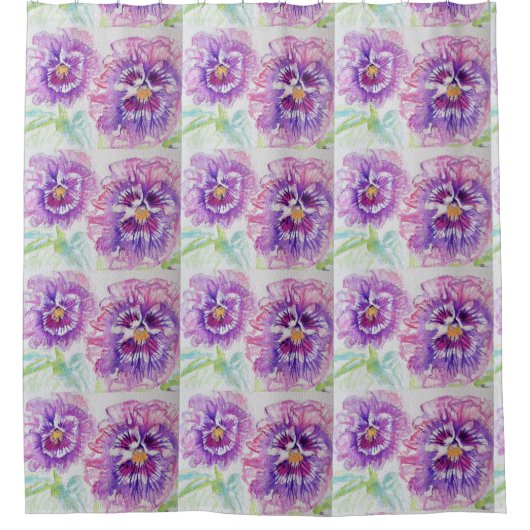 さびれたピンクのパンジー花の花のシャワーカーテン シャワーカーテン (正面)