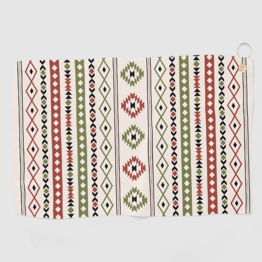 さびアステカグリーンブラッククリーム混合モチーフ模様 ゴルフタオル (横)