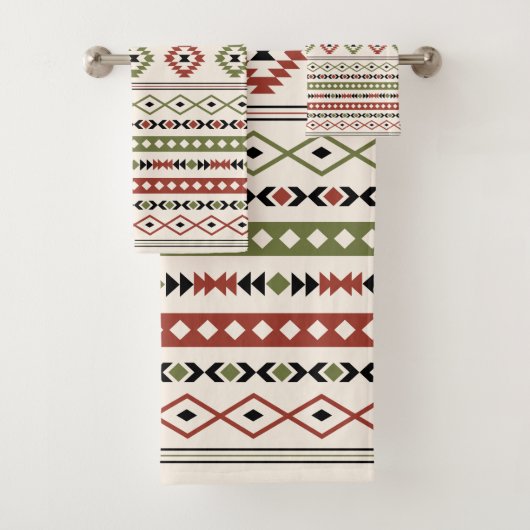 さびアステカグリーンブラッククリーム混合モチーフ模様 バスタオルセット (インサイチュ)