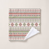 さびアステカグリーンブラッククリーム混合モチーフ模様 バスタオルセット (ウォッシュタオル)