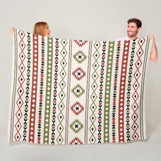 さびアステカ緑黒クリーム混色模様 フリースブランケット (インサイチュ)