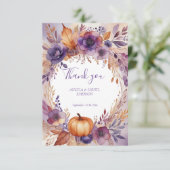 さびエレガントかぼちゃ紫色の花結婚の サンキューカード (スタンド正面)