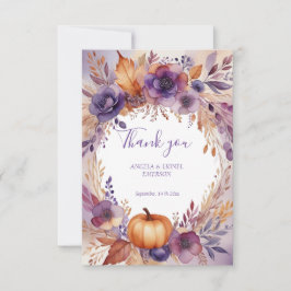 さびエレガントかぼちゃ紫色の花結婚の サンキューカード