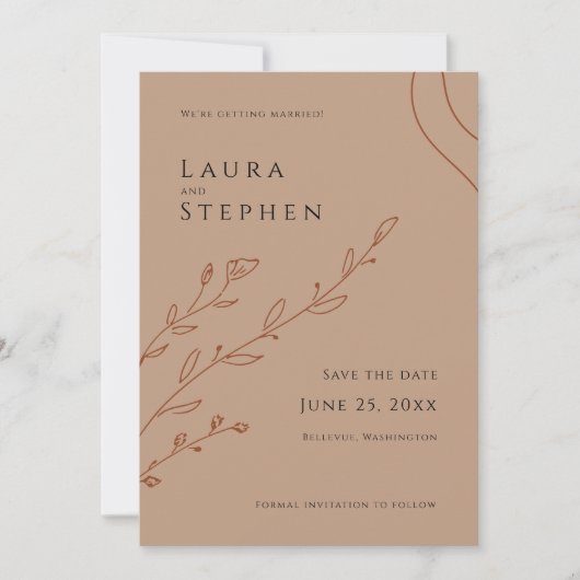 さびエレガントた植物の結婚式が日付を救う 招待状 (正面)