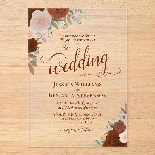 さびエレガント焦げオレンジボホバラファンシー結婚ズ アクリル招待状 (正面)