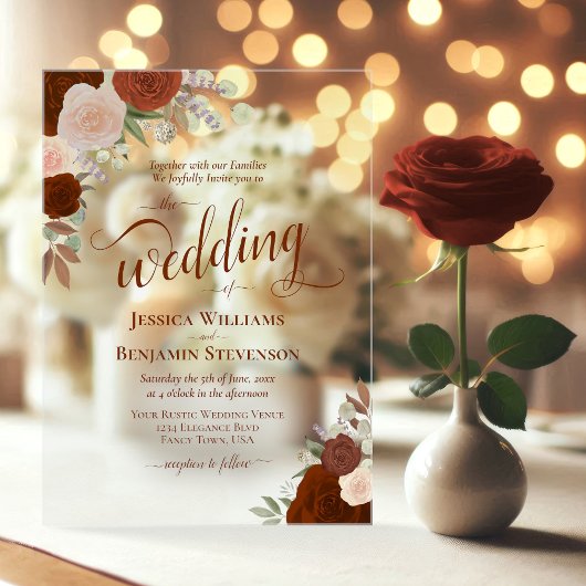 さびエレガント焦げオレンジボホバラファンシー結婚ズ アクリル招待状