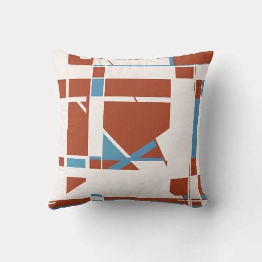 さびオレンジ色のライトブルーのオフホワイトのジオメトリックシェイプ クッション (裏面)