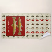 さびカスタムフライ釣りマス素朴 ビーチタオル (正面)