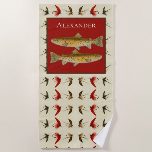 さびカスタムフライ釣りマス素朴 ビーチタオル (正面)
