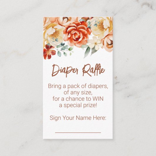 さびベージュフローラベビーシャワーおむつラッフル エンクロージャーカード (正面)