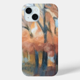 さびモダンさ絵画いオレンジ色の黄色い茶色の木 iPhone 15ケース