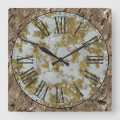 さび付き顔、メタルBGND、ティンローマ数字 スクエア壁時計 (正面)