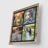 さび木の家族4枚の写真コラージュ スクエア壁時計 (傾斜)