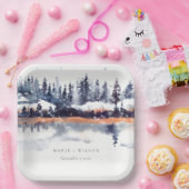 さび海軍冬松の森の雪結婚の ペーパープレート (パーティー)