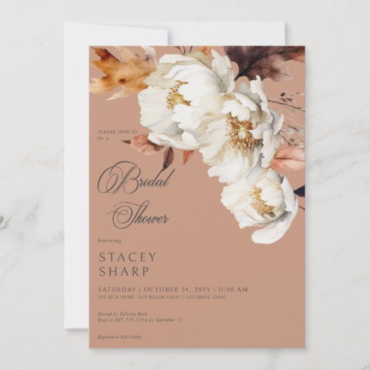 さび素朴とクリーム秋フローラ&葉シャワー 招待状 (正面)