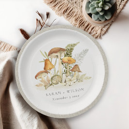 さび素朴オレンジのマッシュルームの結婚葉 ペーパープレート