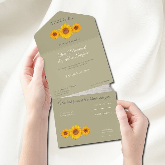 さび結婚の花と素朴の – ミュートセージ オールインワン招待状