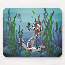 さび航海の色の灰色いかり/海藻/貝殻/海馬 マウスパッド