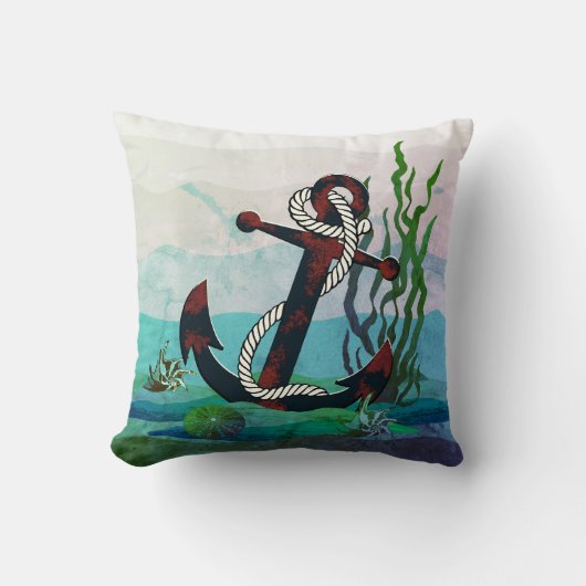 さび航海の色の灰色のいかり/海/海の貝殻 – アクア クッション (正面)