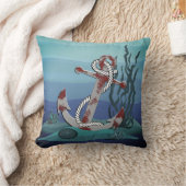 さび航海の色の灰色のいかり/海/海の貝殻 – 海軍 クッション (ブランケット)