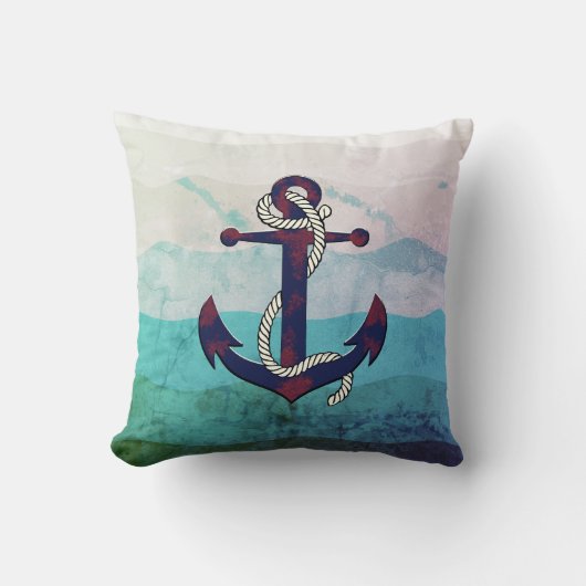 さび航海の色の青いいかり/ロープ/ろ波 クッション (正面)