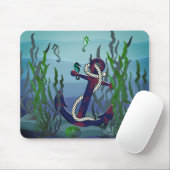 さび航海の色の青いかり/海藻/貝殻/海馬 マウスパッド (マウス)