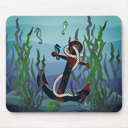 さび航海の色の黒いかり/海藻/貝殻/海馬 マウスパッド (正面)