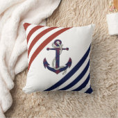 さび色航海のの青いいかり/ロープ/赤/白ストライプ クッション (ブランケット)