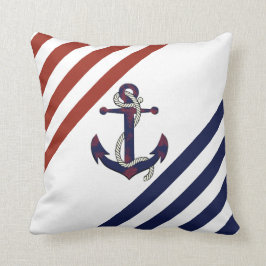 さび色航海のの青いいかり/ロープ/赤/白ストライプ クッション