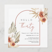 さび赤フラワーズ誕生日招待状 招待状 (正面/裏面)