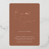 さび |ミニマルモダンリストスクリプトブライダルシャワー 箔招待状 (正面)