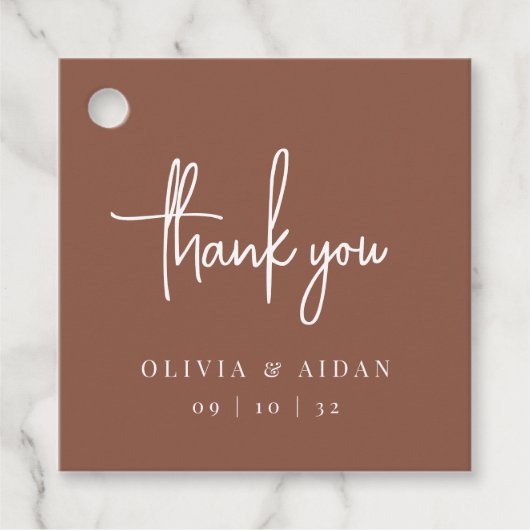 さび |モダン手書きスクリプ結婚トありがとう フェイバータグ (正面)