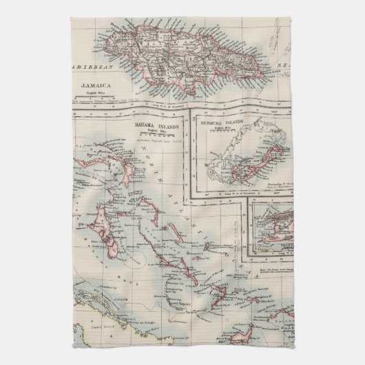 さまざまなカリブ島(1906年)のヴィンテージの地図 キッチンタオル (縦)