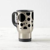 さまざまなサイズの何百もの黒いドットと円 トラベルマグ (正面左)
