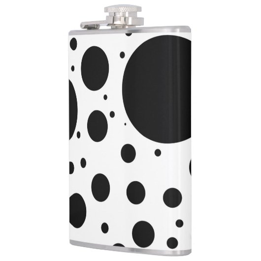 さまざまなサイズの白の黒い点そして円 フラスク (左)