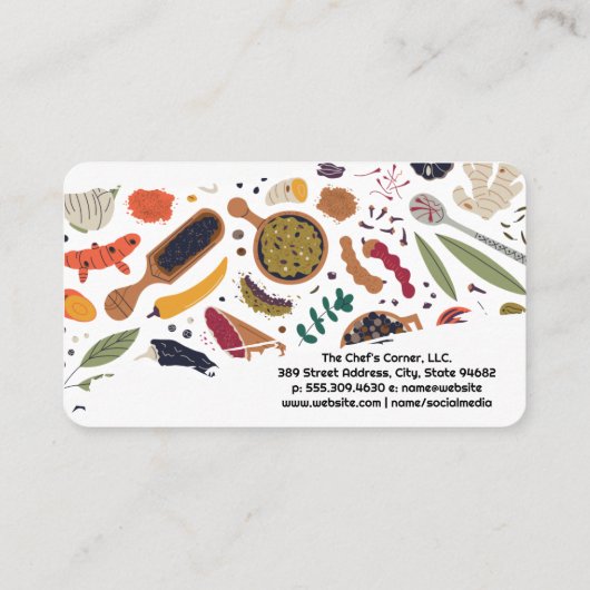 さまざまなハーブの香辛料と種子 | 料理 名刺 (裏面)