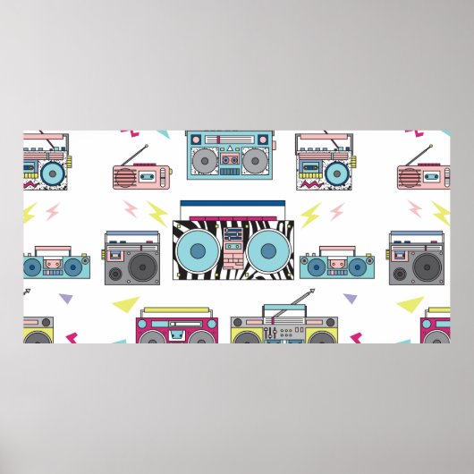 さまざまなヴィンテージカセットのプレーヤーのセット。レトロ80年代 ポスター (正面)