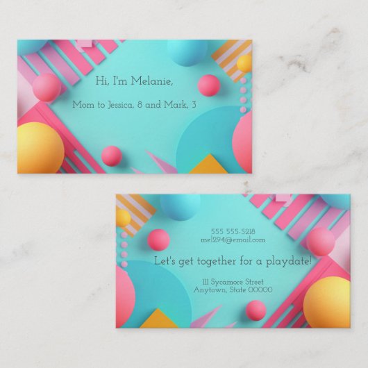 さまざまな形状と球を持つ青い背景 名刺 (正面/裏面)