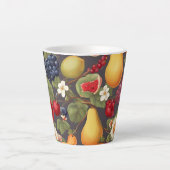 さまざまな果物、たっぷり離れの花、素晴らしい花 カフェラテマグ (正面)