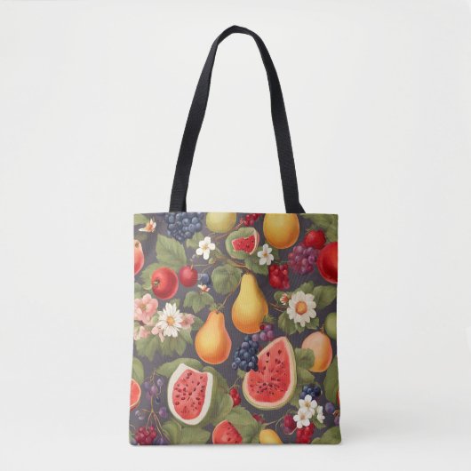 さまざまな果物、たっぷり離れの花、素晴らしい花 トートバッグ (正面)