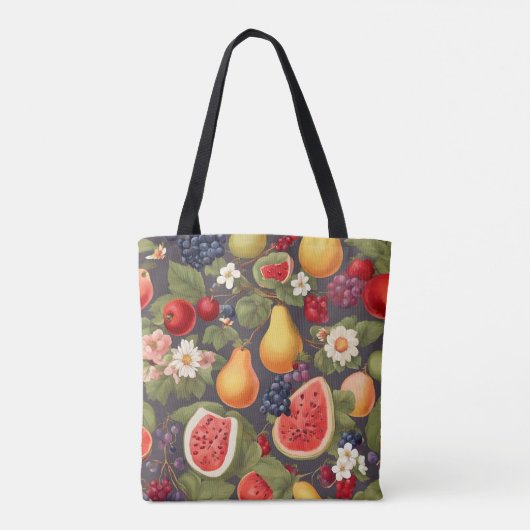 さまざまな果物、たっぷり離れの花、素晴らしい花 トートバッグ (裏面)