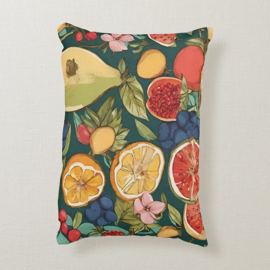 さまざまな柑橘類の果実、ブドウや花。ペチン アクセントクッション (裏面(縦))