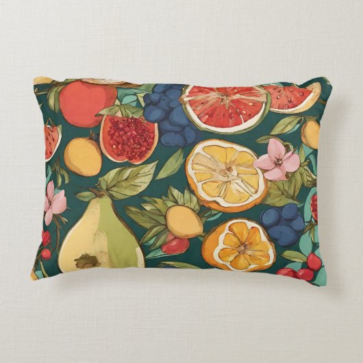 さまざまな柑橘類の果実、ブドウや花。ペチン アクセントクッション (裏面)