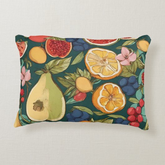 さまざまな柑橘類の果実、ブドウや花。ペチン アクセントクッション (裏面)