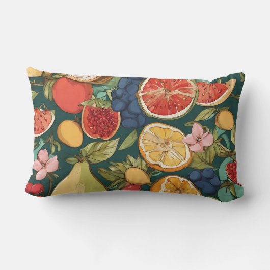 さまざまな柑橘類の果実、ブドウや花。ペチン ランバークッション (裏面)