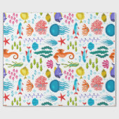 さまざまな海の生活と動物のカラフルイラストレーション ラッピングペーパー (フラット)