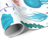 さまざまな海の生活と動物のカラフルイラストレーション ラッピングペーパー (ロールコーナー)